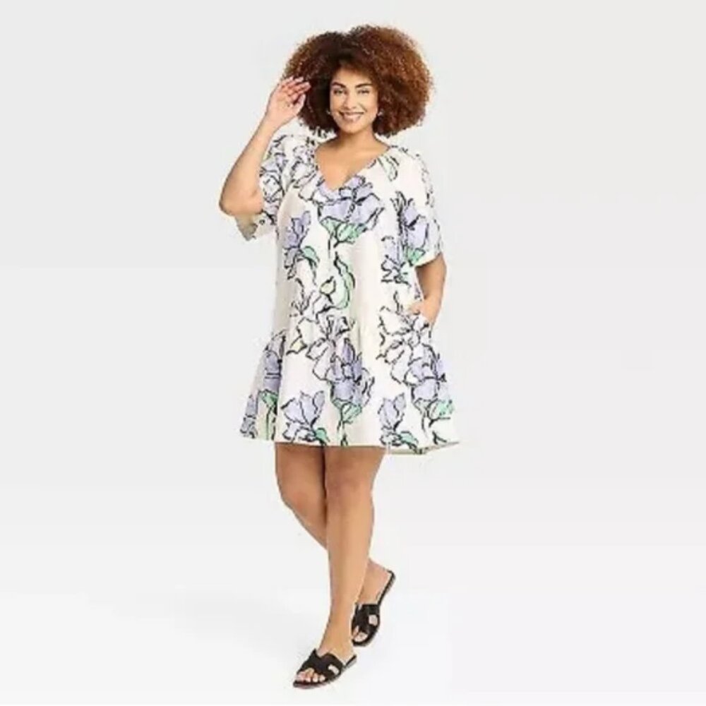 A New Day Flutter Short Sleeve Mini Poplin Dress